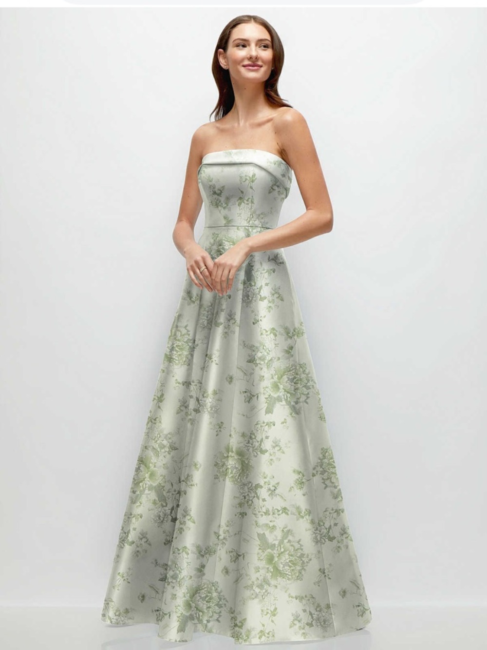 Strapless Floral A-Line Gown in Sage Cottage Rose